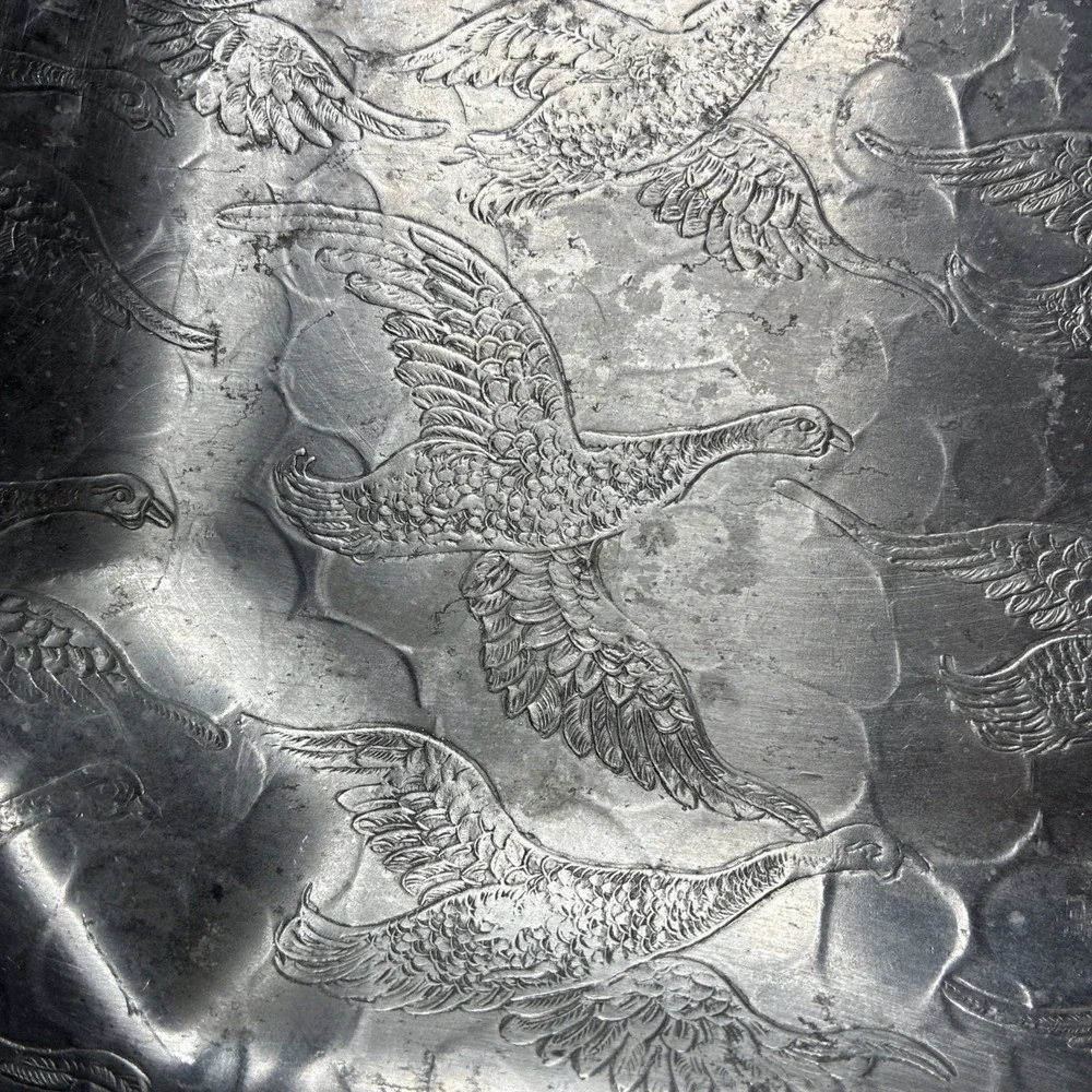 VTG Aluminum Tray 13.5 L 9.25 W 1 H Birds In Flight Goose Or Pheasant Design
